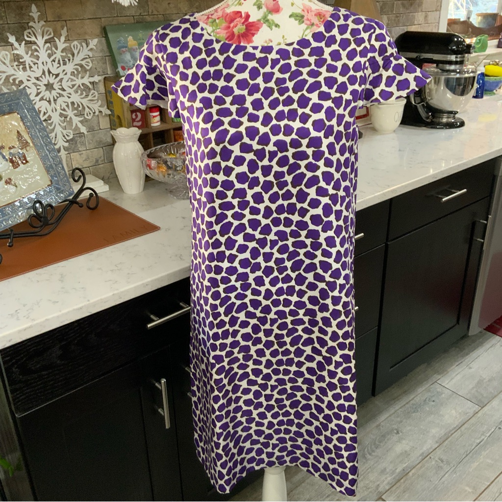 Kate Spade Purple Animal Print Dress 100% Silk Size 4 Lined Cut Out Back